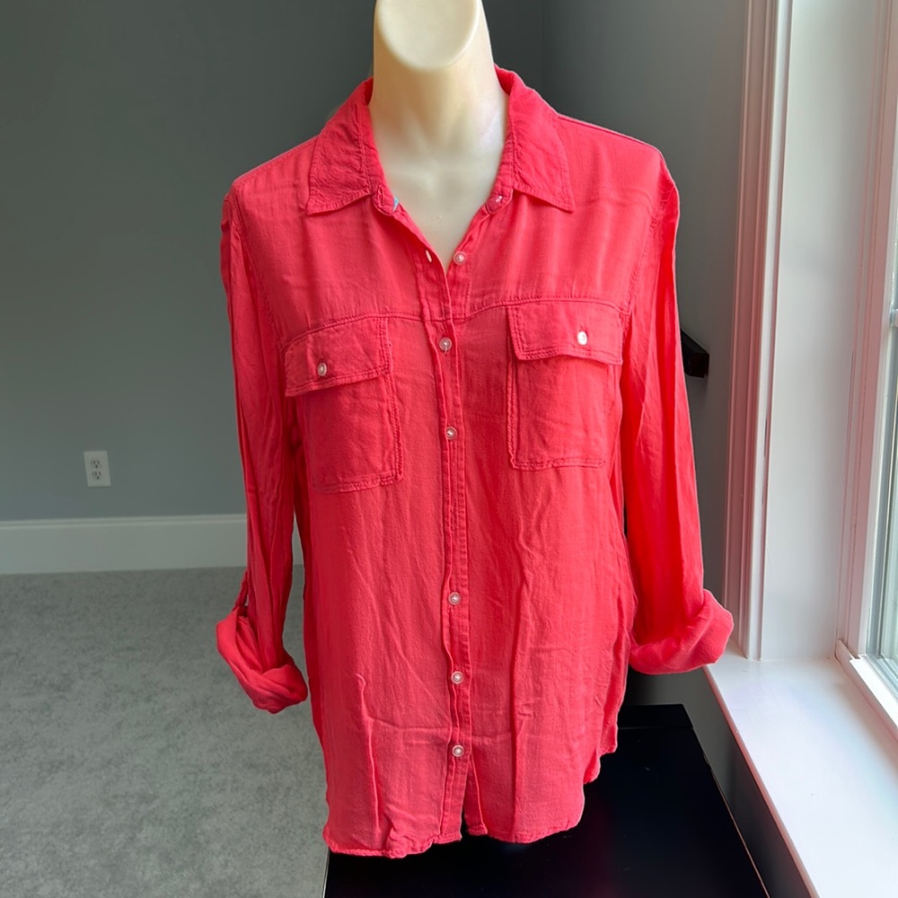Pink button down top